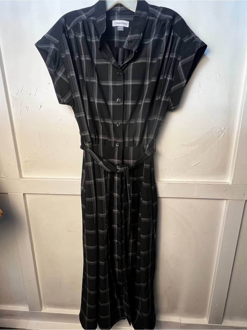 Calvin Klein Black Plaid Button-Front Maxi Dress